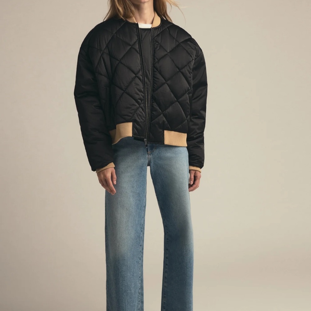 Favorite Daughter Black Bomber Jacket with Tan Details